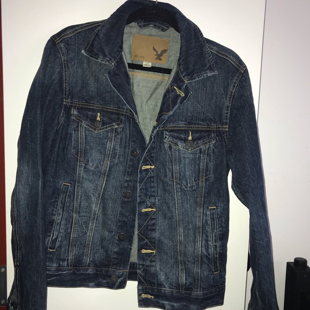 Classic dark wash denim jacket.